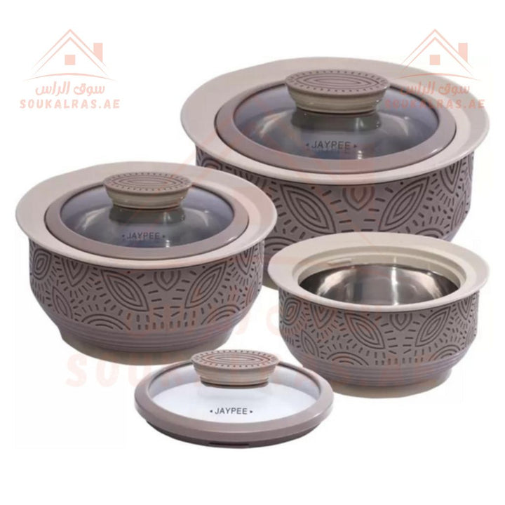 Jaypee Clayo Royale Thermal Insulated Casserole Hot Pot - 3Piece Set (1L, 1.5L, 2L) in light coffee - Souk Al RasServeware