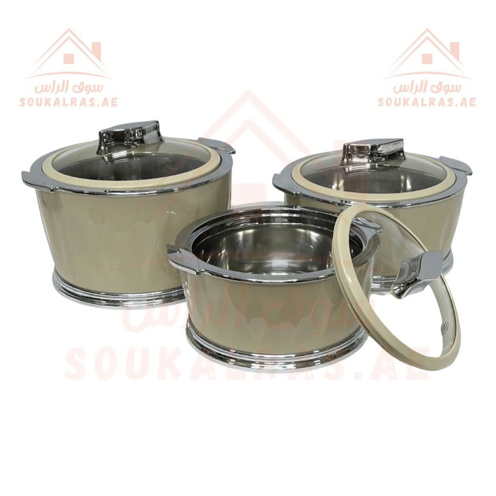 JAYPEE Dazzle Mega Thermal Insulated Hot Pot Casserole Set - Keep Your Food Warm for Hours (1.5L, 2L, 3L) in Beige - Souk Al RasServeware