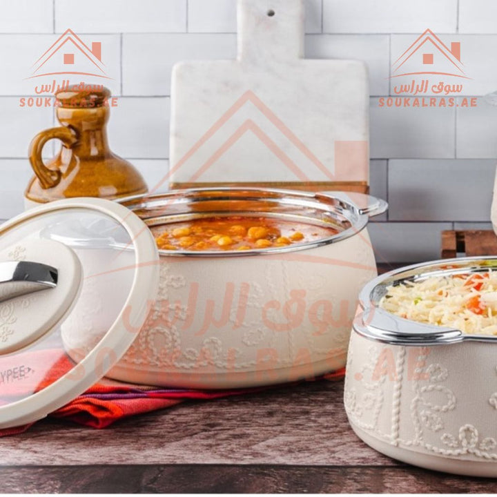 JAYPEE Fabrene Mega Thermal Insulated Casserole Hot Pot Food Warmer set of 3 (1.5L, 2L, 3L) in Cream Color - Souk Al RasServeware