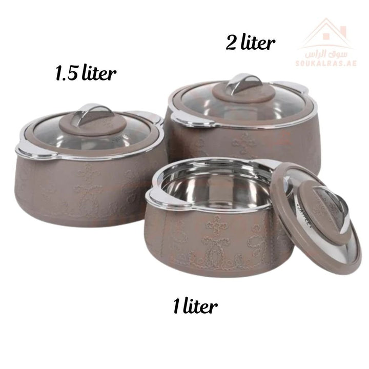 JAYPEE Fabrene Thermal Insulated Casserole Hot Pot Food Warmer set of 3 (1L, 1.5L, 2L) in Cream Color - Made in India - Souk Al RasServeware