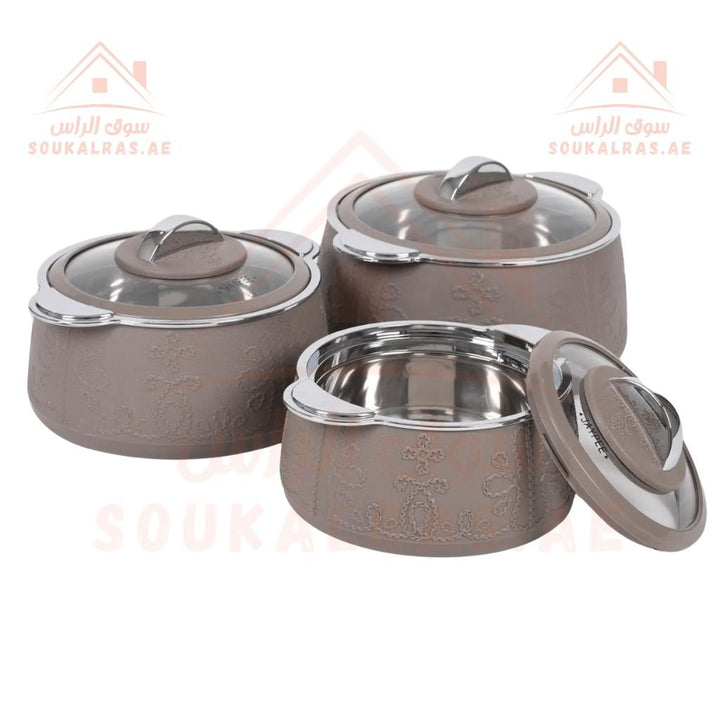 JAYPEE Fabrene Thermal Insulated Casserole Hot Pot Food Warmer set of 3 (1L, 1.5L, 2L) In Earth Beige - Souk Al RasServeware