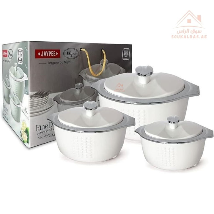 Jaypee Fine Dine XL Hotpot Set | 3 - Piece Thermal Casserole Set | 2L, 3L & 5L | Premium Insulated Food Warmers | Made in India - Souk Al Ras