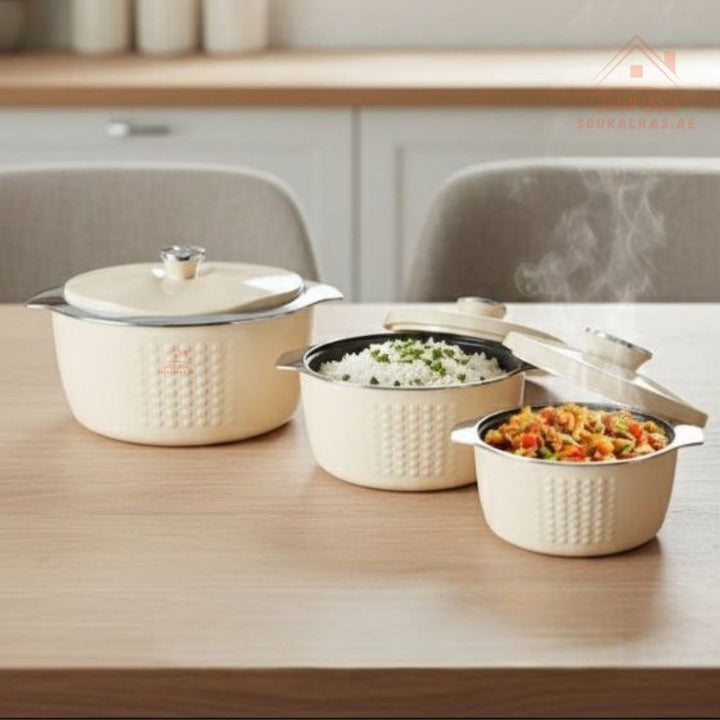 Jaypee Fine Dine XL Hotpot Set | 3 - Piece Thermal Casserole Set | 2L, 3L & 5L | Premium Insulated Food Warmers | Made in India - Souk Al Ras