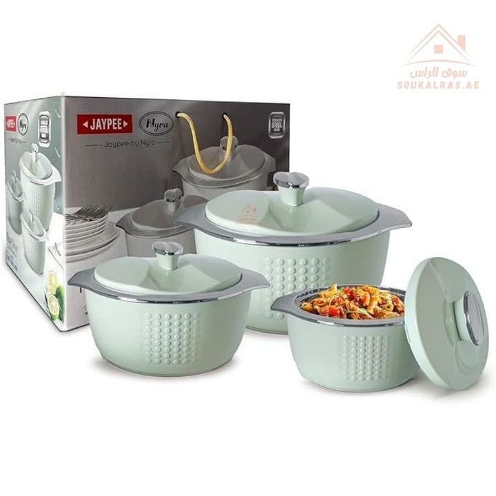 Jaypee Fine Dine XL Hotpot Set | 3 - Piece Thermal Casserole Set | 2L, 3L & 5L | Premium Insulated Food Warmers | Made in India - Souk Al Ras
