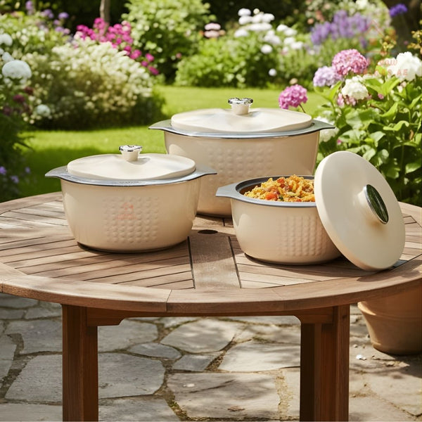 Jaypee Fine Dine XL Hotpot Set | 3 - Piece Thermal Casserole Set | 2L, 3L & 5L | Premium Insulated Food Warmers | Made in India - Souk Al Ras