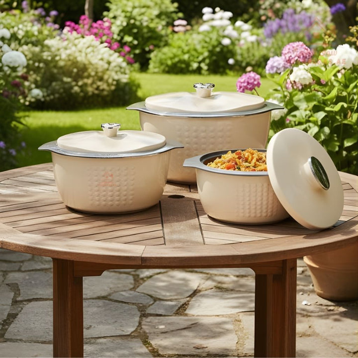 Jaypee Fine Dine XL Hotpot Set | 3 - Piece Thermal Casserole Set | 2L, 3L & 5L | Premium Insulated Food Warmers | Made in India - Souk Al Ras