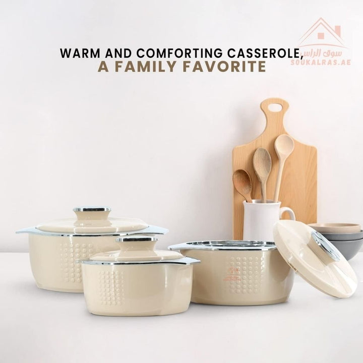 Jaypee Fine Dine XL Hotpot Set | 3 - Piece Thermal Casserole Set | 2L, 3L & 5L | Premium Insulated Food Warmers | Made in India - Souk Al Ras