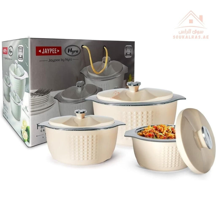 Jaypee Fine Dine XL Hotpot Set | 3 - Piece Thermal Casserole Set | 2L, 3L & 5L | Premium Insulated Food Warmers | Made in India - Souk Al Ras