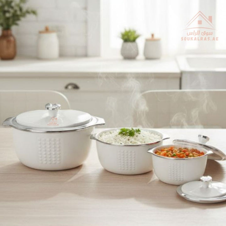 Jaypee Fine Dine XL Hotpot Set | 3 - Piece Thermal Casserole Set | 2L, 3L & 5L | Premium Insulated Food Warmers | Made in India - Souk Al Ras
