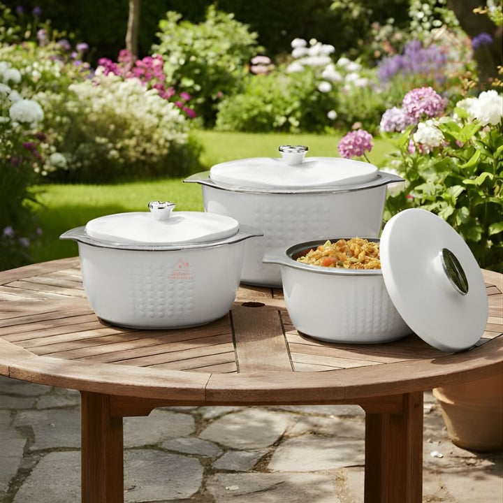 Jaypee Fine Dine XL Hotpot Set | 3 - Piece Thermal Casserole Set | 2L, 3L & 5L | Premium Insulated Food Warmers | Made in India - Souk Al Ras