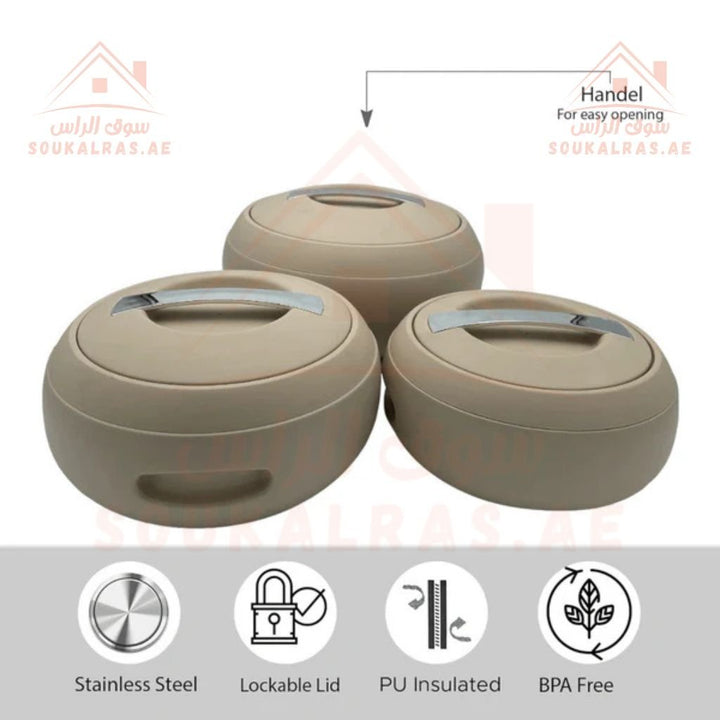 Jaypee Gourmet Mega Thermal Insulated Casserole Hot Pot Food Warmer set of 3 (2 - 3 - 5)Litres in Beige - Souk Al RasJaypee Gourmet Thermal Insulated Casserole Hot Pot Food Warmer