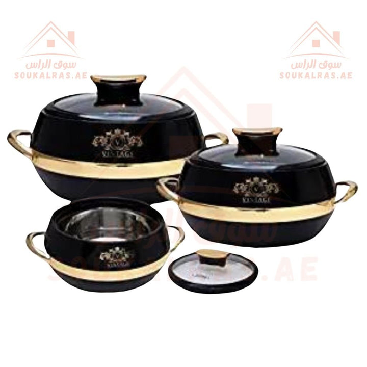 JAYPEE Vintage Thermal Insulated Casserole Hot Pot Food Warmer Set of 3 (1L, 1.5L, 2L) In Black - Souk Al RasServeware