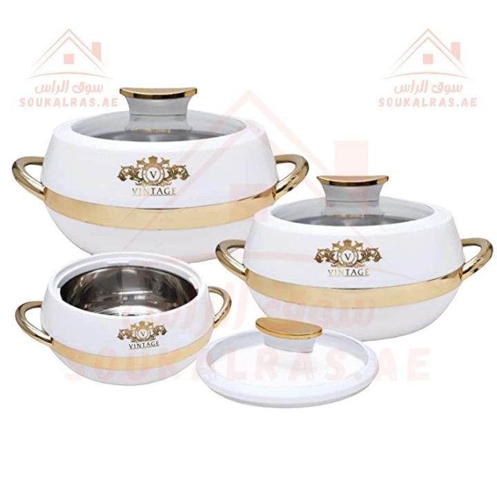 JAYPEE Vintage Thermal Insulated Casserole Hot Pot Food Warmer Set of 3 (1L, 1.5L, 2L) In White - Souk Al RasServeware