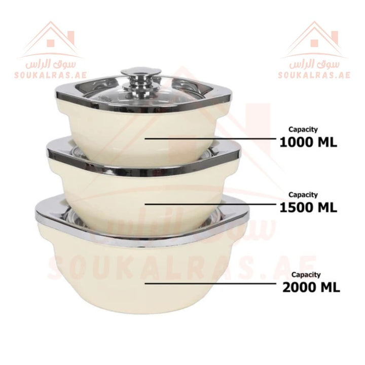 JAYPEE Vista Thermal Insulated Casserole Hot Pot Food Warmer Set of 3 (1L, 1.5L, 2L) in Elegant Ivory - Souk Al RasServeware