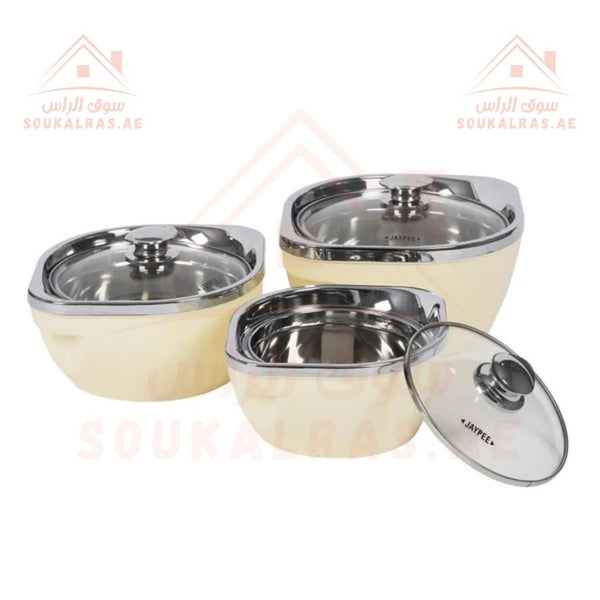 JAYPEE Vista Thermal Insulated Casserole Hot Pot Food Warmer Set of 3 (1L, 1.5L, 2L) in Elegant Ivory - Souk Al RasServeware