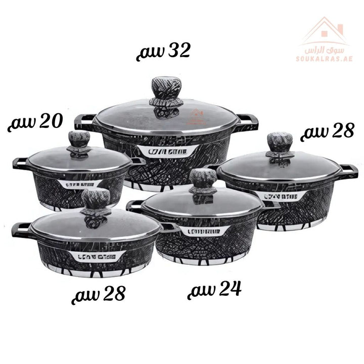 JIO 21 - Piece Granite Cookware Set | 3 - Layer Granite Marble Coating | Non - Stick & Scratch Resistant - Souk Al Ras
