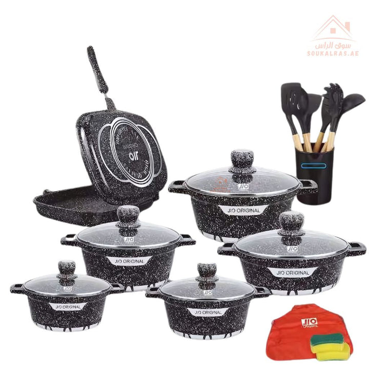 JIO 21 - Piece Granite Cookware Set | 3 - Layer Granite Marble Coating | Non - Stick & Scratch Resistant - Souk Al Ras