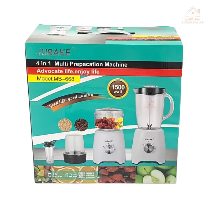 Jubake 4 - in - 1 Blender & Food Processor Set | 1500W Multi - Prep Machine | High - quality plastic & stainless steel blades - Souk Al Ras
