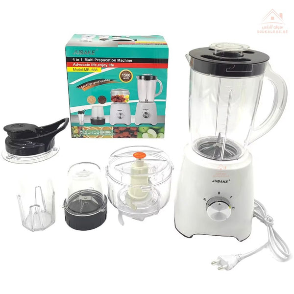 Jubake 4 - in - 1 Blender & Food Processor Set | 1500W Multi - Prep Machine | High - quality plastic & stainless steel blades - Souk Al Ras