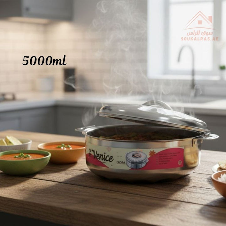 KIYAN Flora Stainless Steel Hot Pot with Lid |Elegant design| Ideal for keeping food hot for hours - Souk Al Ras