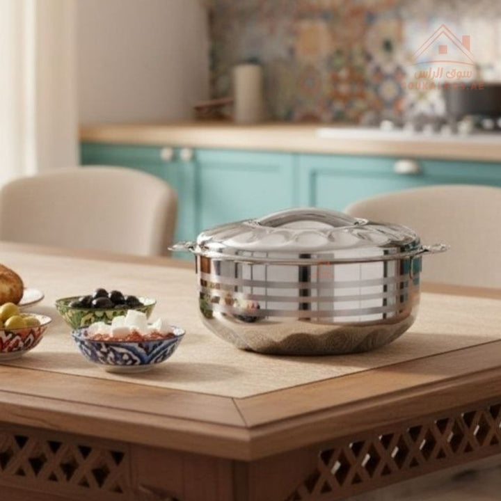 KIYAN Flora Stainless Steel Hot Pot with Lid |Elegant design| Ideal for keeping food hot for hours - Souk Al Ras