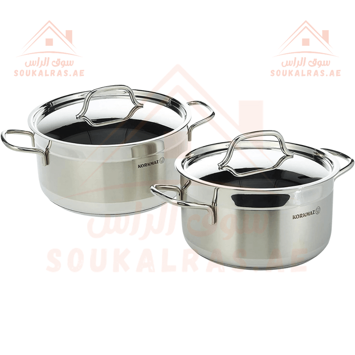 Korkmaz Alfa 18/10 Stainless Steel Cookware Set 9 Pieces| Sizes (5.5L , 3.5L , 3.5 L , 2.7 L , 1.8 L ) | Durable & Elegant Kitchenware - Souk Al Ras