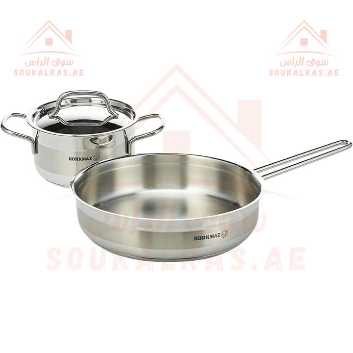 Korkmaz Alfa 18/10 Stainless Steel Cookware Set 9 Pieces| Sizes (5.5L , 3.5L , 3.5 L , 2.7 L , 1.8 L ) | Durable & Elegant Kitchenware - Souk Al Ras