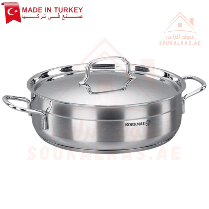 Korkmaz Alfa Low Casserole 3.5L | 24x8cm | 18/10 Stainless Steel | Made in Turkey - Souk Al Ras