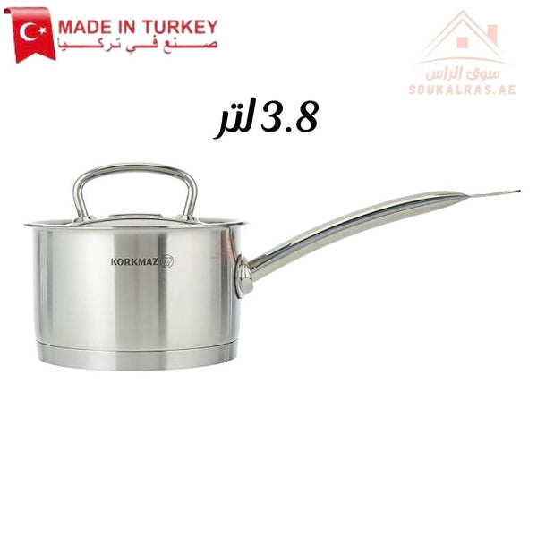 Korkmaz Proline 18/10 Stainless Steel Saucepan with Lid | 20cm | 3.8L Capacity | Durable & Even Heat Distribution - One Year Guaranty - Made In Turkey. - Souk Al Ras