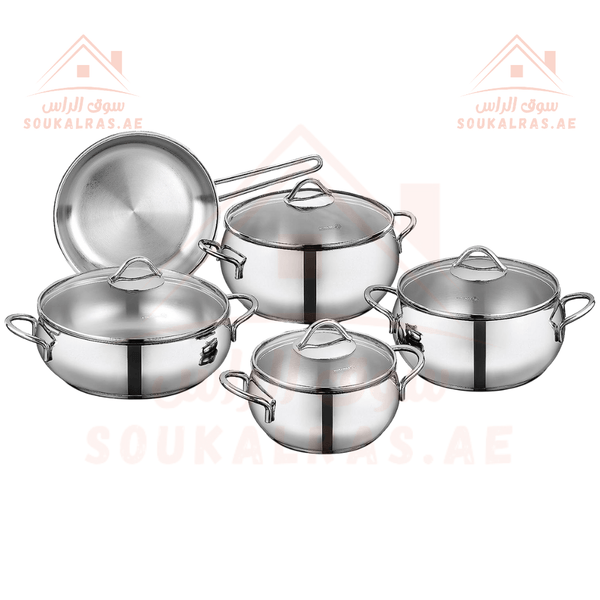 Korkmaz Tombik 9Pcs Stainless Steel 18/10 Cookware Set with Induction Base - Souk Al RasCookware Sets