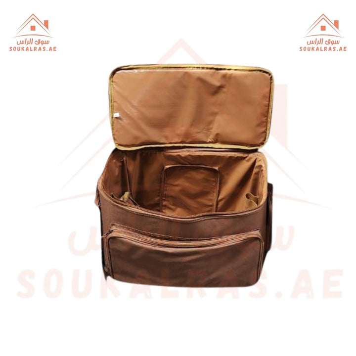 Large Capacity Brown Organizer Bag | Multi - Compartment Storage with Zipper Closure - Souk Al RasHousehold