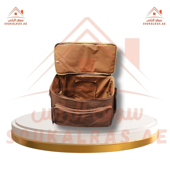 Large Capacity Brown Organizer Bag | Multi - Compartment Storage with Zipper Closure - Souk Al RasHousehold