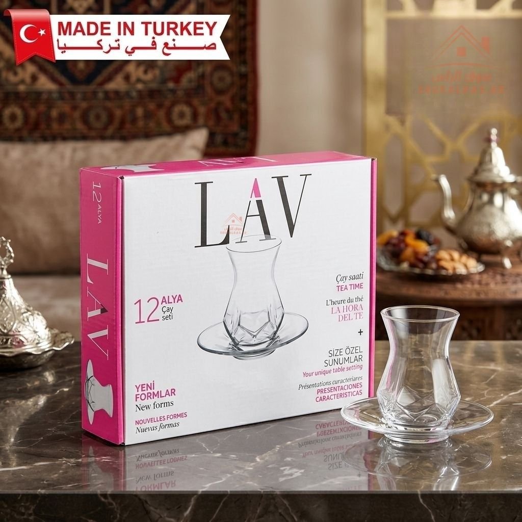 LAV Alya 12-Piece Tea Set | Elegant Turkish Tea Glasses with Saucers ...