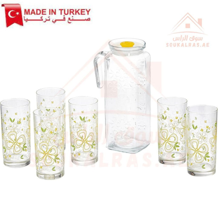 LAV Limonata 7 - Piece Tumbler Set | 6 Glasses & 1 Jug | Elegant Floral Design - Souk Al Ras