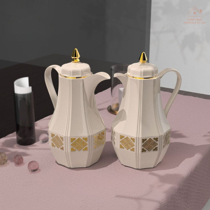 Legend 1.0L Dallah Coffee Pot Set Elegant Arabic Design | ESMA Certified | Pink Glass | 1 - Year Warranty - Souk Al Ras