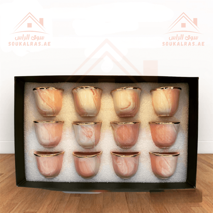 Legend 12 - Piece Cawa Cup Set | Elegant Marble Design | Ideal for Arabic Coffee|Coral Vein Design. - Souk Al RasCoffee & Tea Cups