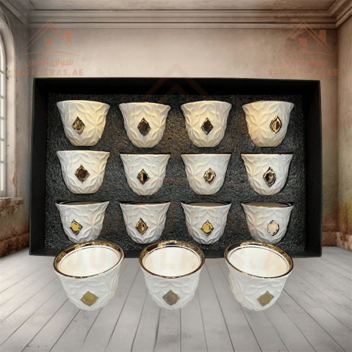 Legend 12 - Piece Cawa Cup Set | Marble Design | Premium Arabic Coffee Cups|regal and timeless elegance, matching the ornate and luxurious style of the design - Souk Al Ras