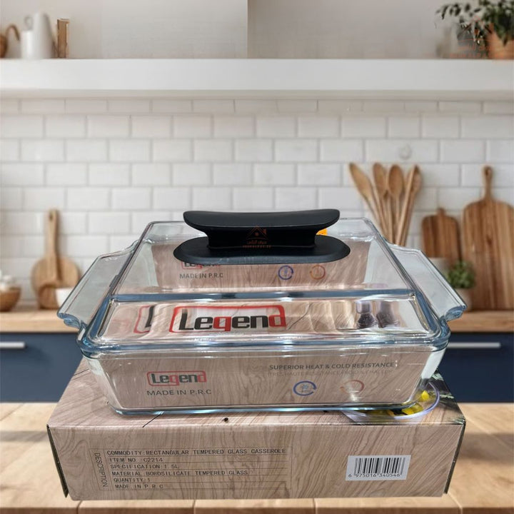 Legend 1.5 L Glass Tray with Lid | Oven Safe | Heat Resistant Glass | Ideal for Baking, Roasting, and Serving - Souk Al Ras