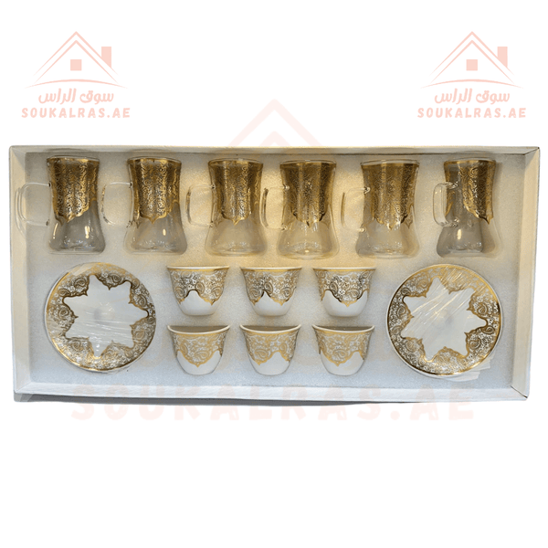 Legend 18 - Piece Tea & Coffee Set | Gold Detailed Porcelain |High - Quality|Luxurious Design - Souk Al Ras