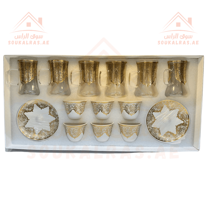 Legend 18 - Piece Tea & Coffee Set | Gold Detailed Porcelain |High - Quality|Luxurious Design - Souk Al Ras