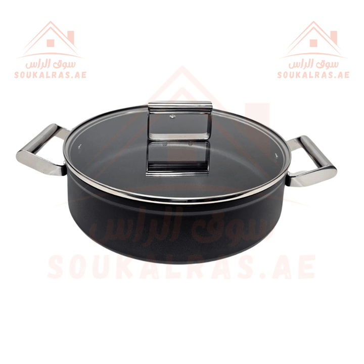 Legend 28CM Aluminium Shallow Casserole | Durable Non - Stick Casserole with Lid with Glass Lid | High Quality - Souk Al Ras