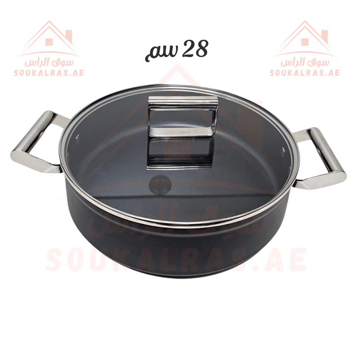 Legend 28CM Aluminium Shallow Casserole | Durable Non - Stick Casserole with Lid with Glass Lid | High Quality - Souk Al Ras