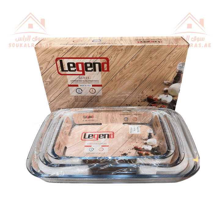 Legend 3 - Piece Glass Oblong Baking Tray Set | Sizes: 1.0 L, 1.6 L, 2.2 L | Premium Heat Resistance - Souk Al RasBakeware Sets