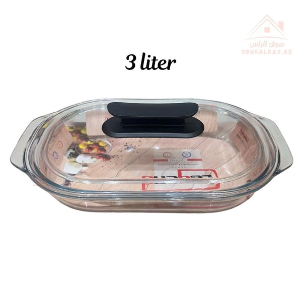 Legend 3L Glass Tray with Lid | Oven Safe | Heat Resistant Glass | Ideal for Baking, Roasting, and Serving - Souk Al Ras