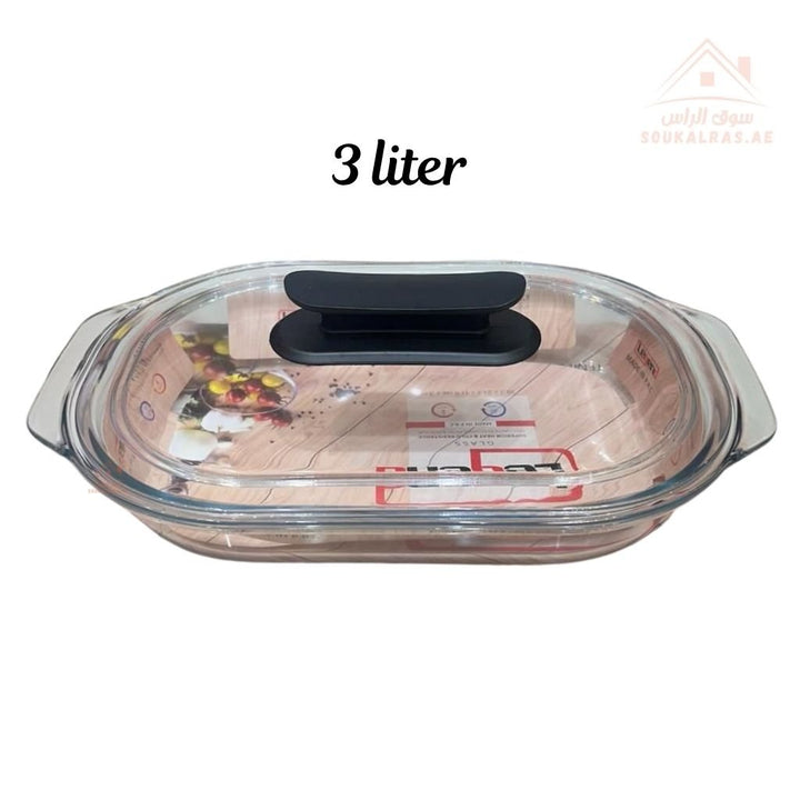 Legend 3L Glass Tray with Lid | Oven Safe | Heat Resistant Glass | Ideal for Baking, Roasting, and Serving - Souk Al Ras