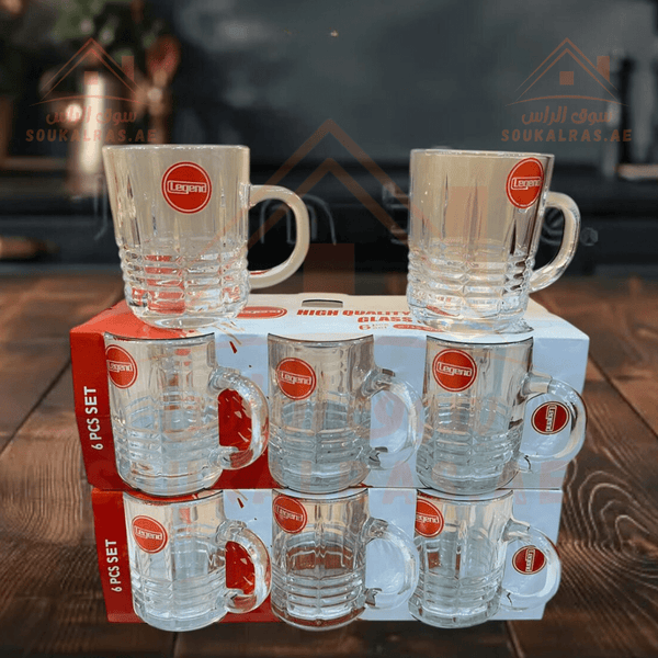 Legend 6 - Piece Glass Cup Set with Handle | Elegant Patterned High - Quality Glassware - Souk Al Ras