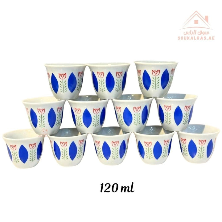 Legend Arabic Coffee Cup Set | 12 Pieces 120ml | Elegant Floral Design | Durable & High Quality | Ideal for daily serving or special gatherings. - Souk Al Ras