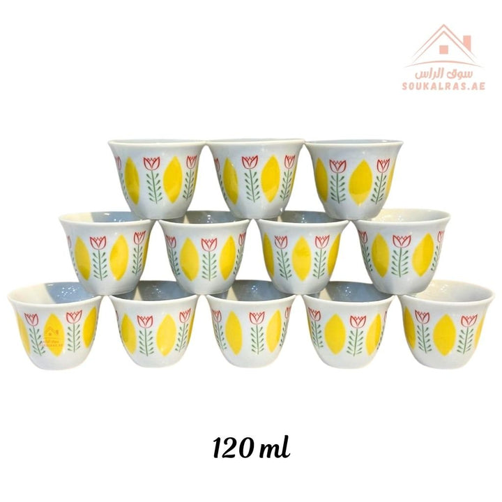Legend Arabic Coffee Cup Set | 12 Pieces 120ml | Elegant Floral Design | Durable & High Quality | Ideal for daily serving or special gatherings. - Souk Al Ras