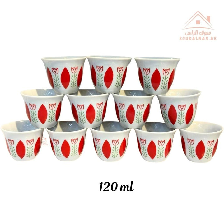 Legend Arabic Coffee Cup Set | 12 Pieces 120ml | Elegant Floral Design | Durable & High Quality | Ideal for daily serving or special gatherings. - Souk Al Ras