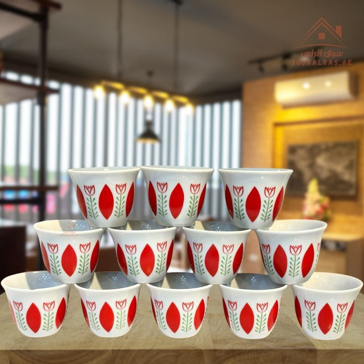 Legend Arabic Coffee Cup Set | 12 Pieces 80ml | Elegant Floral Design | Durable & High Quality | Ideal for daily serving or special gatherings. - Souk Al Ras